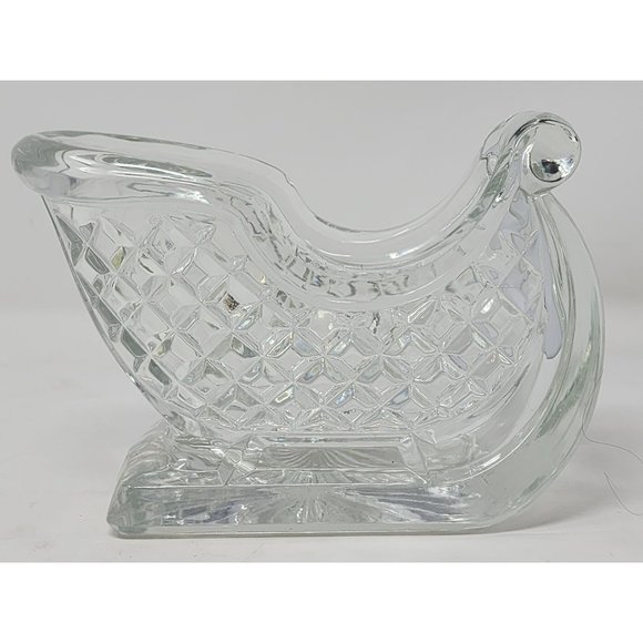 Vintage Lead Crystal Santa Sleigh‎ Figurine Clear Christmas Decoration - Picture 4 of 10